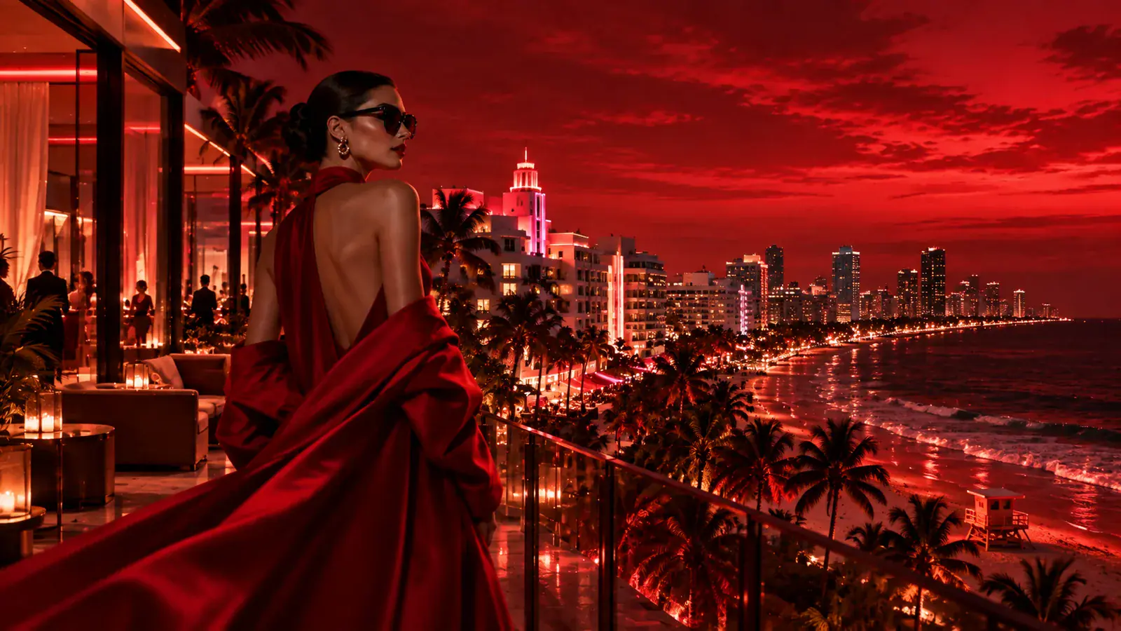 Crimson Miami skyline and coast