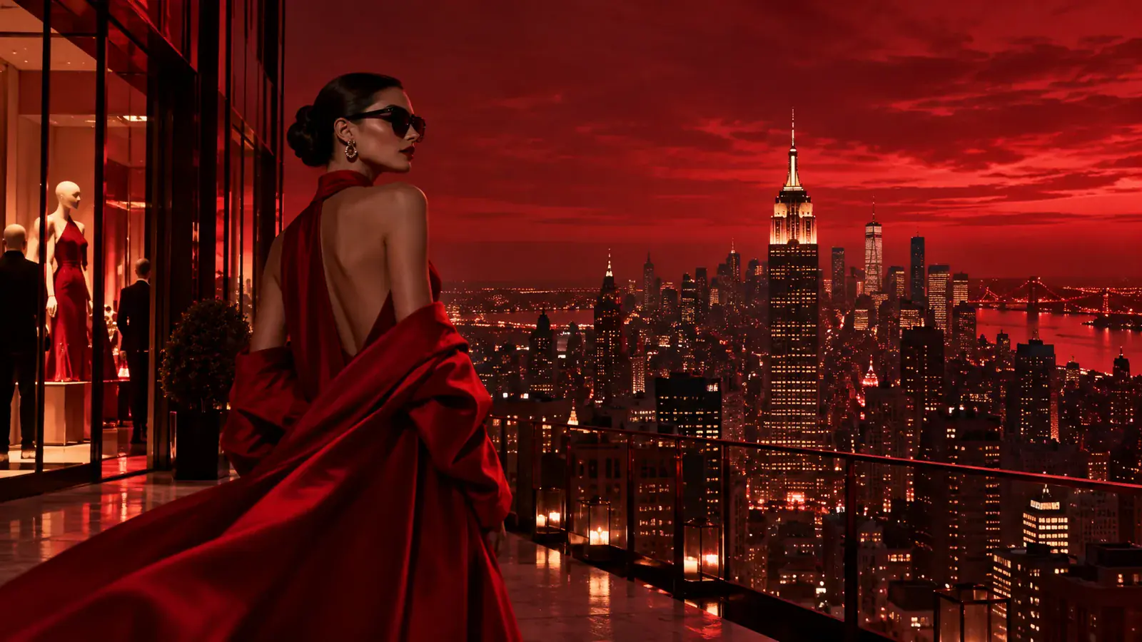 Crimson New York skyline